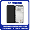 Γνήσια Original Samsung Galaxy M22 (SM-M225FV), Galaxy F22 (SM-E225F, SM-E225F/DS) Super AMOLED LCD Display Screen Assembly Οθόνη + Touch Screen Digitizer Μηχανισμός Αφής + Frame Bezel Πλαίσιο Σασί  Black Μαύρο GH82-26153A (Service Pack By Samsung)