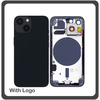 HQ OEM Συμβατό Για Apple iPhone 13 Mini, iPhone13 Mini (A2628, A2481) EU Version Rear Back Battery Cover Middle Frame- Housing Πίσω Κάλυμμα Καπάκι Πλάτη Μπαταρίας - Σασί + Side Keys Πλαινά πλήκτρα  + Sim Tray Θήκη Κάρτας Midnight Black Μαύρο (Grade AAA+++)