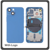 HQ OEM Συμβατό Για Apple iPhone 13 Mini, iPhone13 Mini (A2628, A2481) EU Version Rear Back Battery Cover Middle Frame- Housing Πίσω Κάλυμμα Καπάκι Πλάτη Μπαταρίας - Σασί + Side Keys Πλαινά πλήκτρα  + Sim Tray Θήκη Κάρτας Blue Μπλε (Grade AAA+++)
