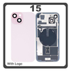 HQ OEM Συμβατό Με iPhone 15 , iPhone15 (A3090, A2846) Rear Back Battery Cover Πίσω Κάλυμμα Καπάκι Πλάτη Μπαταρίας + Metal Plate + Camera Lens Τζαμάκι Κάμερας + Magsafe + NFC Pink Ροζ (Premium A+)