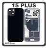 HQ OEM Συμβατό Με Apple iPhone 15 Plus, iPhone 15+ (A3094, A2847) Rear Back Battery Cover Πίσω Κάλυμμα Καπάκι Πλάτη Μπαταρίας + Metal Plate + Camera Lens Τζαμάκι Κάμερας + Magsafe + NFC Graphite Μαύρο (Premium A+)