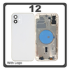 HQ OEM Συμβατό Με Apple iPhone 12 (A2403, A2172) Rear Back Battery Cover Middle Frame- Housing Πίσω Κάλυμμα Καπάκι Πλάτη Μπαταρίας - Σασί + Side Keys Πλαϊνά πλήκτρα  + Sim Tray Θήκη Κάρτας + Magsafe White Άσπρο (Premium A+)