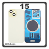 HQ OEM Συμβατό Με iPhone 15 , iPhone15 (A3090, A2846) Rear Back Battery Cover Πίσω Κάλυμμα Καπάκι Πλάτη Μπαταρίας + Metal Plate + Camera Lens Τζαμάκι Κάμερας + Magsafe Yellow Κίτρινο (Premium A+)