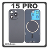 HQ OEM Συμβατό Με Apple iPhone 15 Pro, iPhone 15Pro (A2848, A3101) Rear Back Battery Cover Πίσω Κάλυμμα Καπάκι Πλάτη Μπαταρίας + Metal Plate + Camera Lens Τζαμάκι Κάμερας + Magsafe Black Titanium Μαύρο (Premium A+)