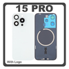 HQ OEM Συμβατό Με Apple iPhone 15 Pro, iPhone 15Pro (A2848, A3101) Rear Back Battery Cover Πίσω Κάλυμμα Καπάκι Πλάτη Μπαταρίας + Metal Plate + Camera Lens Τζαμάκι Κάμερας + Magsafe White Titanium Άσπρο (Premium A+)