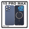 HQ OEM Συμβατό Με Apple iPhone 15 Pro Max, iPhone 15 ProMax (A2849, A3105) Rear Back Battery Cover Πίσω Κάλυμμα Καπάκι Πλάτη Μπαταρίας + Metal Plate + Camera Lens Τζαμάκι Κάμερας + Magsafe Blue Titanium Μπλε (Premium A+)