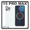 HQ OEM Συμβατό Με Apple iPhone 15 Pro Max, iPhone 15 ProMax (A2849, A3105) Rear Back Battery Cover Πίσω Κάλυμμα Καπάκι Πλάτη Μπαταρίας + Metal Plate + Camera Lens Τζαμάκι Κάμερας + Magsafe White Titanium Άσπρο (Premium A+)
