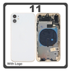 HQ OEM Συμβατό Με Apple iPhone 11 (A2221, A2111) Rear Back Battery Cover Middle Frame- Housing Πίσω Κάλυμμα Καπάκι Πλάτη Μπαταρίας + Power Button + Volume Button Flex Cable + Sim Card Tray + Flashlight Flex + NFC White Άσπρο (Premium A+)