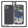 HQ OEM Συμβατό Με Apple iPhone 12 (A2403, A2172) Rear Back Battery Cover Middle Frame- Housing Πίσω Κάλυμμα Καπάκι Πλάτη Μπαταρίας + Power Button + Volume Button Flex Cable + Sim Card Tray + Flashlight Flex + NFC Black Μαύρο (Premium A+)