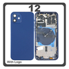 HQ OEM Συμβατό Με Apple iPhone 12 (A2403, A2172) Rear Back Battery Cover Middle Frame- Housing Πίσω Κάλυμμα Καπάκι Πλάτη Μπαταρίας + Power Button + Volume Button Flex Cable + Sim Card Tray + Flashlight Flex + NFC Blue Μπλε (Premium A+)