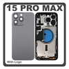 HQ OEM Συμβατό Με Apple iPhone 15 Pro Max, iPhone 15 ProMax (A2849, A3105) Rear Back Battery Cover Middle Frame- Housing Πίσω Κάλυμμα Καπάκι Πλάτη Μπαταρίας + Camera Lens Τζαμάκι Κάμερας + Sim Card Tray + Magsafe + NFC Black Titanium Μαύρο (Premium A+)