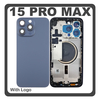 HQ OEM Συμβατό Με Apple iPhone 15 Pro Max, iPhone 15 ProMax (A2849, A3105) Rear Back Battery Cover Middle Frame- Housing Πίσω Κάλυμμα Καπάκι Πλάτη Μπαταρίας + Camera Lens Τζαμάκι Κάμερας + Sim Card Tray + Magsafe + NFC Blue Titanium Μπλε (Premium A+)