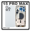 HQ OEM Συμβατό Με Apple iPhone 15 Pro Max, iPhone 15 ProMax (A2849, A3105) Rear Back Battery Cover Middle Frame- Housing Πίσω Κάλυμμα Καπάκι Πλάτη Μπαταρίας + Camera Lens Τζαμάκι Κάμερας + Sim Card Tray + Magsafe + NFC White Titanium Άσπρο (Premium A+)