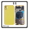 HQ OEM Συμβατό Με Apple iPhone 11 (A2221, A2111) Rear Back Battery Cover Middle Frame- Housing Πίσω Κάλυμμα Καπάκι Πλάτη Μπαταρίας + Power Button + Volume Button Flex Cable + Sim Card Tray + Flashlight Flex + NFC Yellow Κίτρινο (Premium A+)