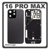 HQ OEM Συμβατό Με Apple iPhone 16 Pro Max, iPhone 16 ProMax (A3296, A3084) Rear Back Battery Cover Πίσω Κάλυμμα Καπάκι Πλάτη Μπαταρίας + Metal Plate + Camera Lens Τζαμάκι Κάμερας + Magsafe + NFC + Flashlight Flex Titanium Black Μαύρο (Premium A+)