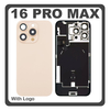 HQ OEM Συμβατό Με Apple iPhone 16 Pro Max, iPhone 16 ProMax (A3296, A3084) Rear Back Battery Cover Πίσω Κάλυμμα Καπάκι Πλάτη Μπαταρίας + Metal Plate + Camera Lens Τζαμάκι Κάμερας + Magsafe + NFC + Flashlight Flex Desert Titanium Χρυσό (Premium A+)