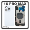 HQ OEM Συμβατό Με Apple iPhone 16 Pro Max, iPhone 16 ProMax (A3296, A3084) Rear Back Battery Cover Middle Frame - Housing Πίσω Κάλυμμα Καπάκι Πλάτη Μπαταρίας + Camera Lens Τζαμάκι Κάμερας + Magsafe + Sim Tray White Titanium Άσπρο (Premium A+)