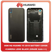 OEM HQ Huawei Y5 2019 (AMN-LX9, AMN-LX1, AMN-LX2, AMN-LX3) Rear Back Battery Cover Πίσω Κάλυμμα Καπάκι Πλάτη Μπαταρίας + Camera Lens Τζαμάκι Κάμερας Black Μαύρο (Grade AAA+++)