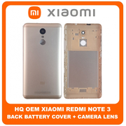 HQ OEM Συμβατό Για Xiaomi Redmi Note 3 (2015116, 2015161) Rear Back Battery Cover Πίσω Κάλυμμα Καπάκι Μπαταρίας + Camera Lens Τζαμάκι Κάμερας Gold Χρυσό (Premium A+​)
