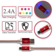 Led Καλώδιο Φόρτισης - Δεδομένων Micro usb Κόκκινο