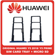 Γνήσια Original Huawei Y5 (2018), Y5 Prime (2018) (DRA-LX2, DUA-LX2) SIM Card Tray + Micro SD Tray Slot Υποδοχέας Βάση Θήκη Κάρτας SIM Blue Μπλε 97070UST (Service Pack By Huawei)