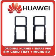 Γνήσια Original Huawei P Smart Pro, P SmartPro (STK-L21) SIM Card Tray + Micro SD Tray Slot Υποδοχέας Βάση Θήκη Κάρτας SIM Midnight Black Μαύρο 51661NHC (Service Pack By Huawei)