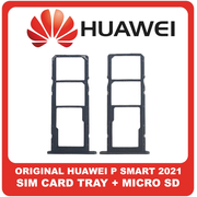 Γνήσια Original Huawei P Smart 2021, PSmart 2021 (PPA-LX1, PPA-LX2) SIM Card Tray + Micro SD Tray Slot Υποδοχέας Βάση Θήκη Κάρτας SIM Midnight Black Μαύρο 97071ADH (Service Pack By Huawei)