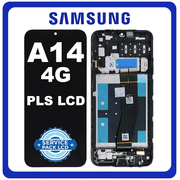 Γνήσια Original Samsung Galaxy A14 4G, Galaxy A 14 (SM-A145P, SM-A145R) PLS LCD Display Screen Assembly Οθόνη + Touch Screen Digitizer Μηχανισμός Αφής + Frame Bezel Πλαίσιο Σασί Black Μαύρο GH81-23541A GH81-23540A (Service Pack By Samsung)