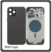 HQ OEM Συμβατό Για Apple iPhone 12 Pro Max,iPhone 12 Pro Max​ (A2411, A2342) EU Version Rear Back Battery Cover Middle Frame- Housing Πίσω Κάλυμμα Καπάκι Πλάτη Μπαταρίας - Σασί + Side Keys Πλαινά πλήκτρα  + Sim Tray Θήκη Κάρτας Black Μαύρο (Grade AAA+++)