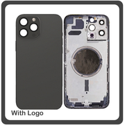 HQ OEM Συμβατό Για Apple iPhone 13 Pro Max, iPhone 13 ProMax (A2643, A2484, A2641) EU Version Rear Back Battery Cover Middle Frame- Housing Πίσω Κάλυμμα Καπάκι Πλάτη Μπαταρίας - Σασί + Side Keys Πλαϊνά πλήκτρα  + Sim Tray Θήκη Κάρτας Black Μαύρο (Grade AAA+++)