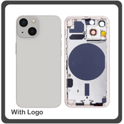 HQ OEM Συμβατό Για Apple iPhone 13 Mini, iPhone13 Mini (A2628, A2481) EU Version Rear Back Battery Cover Middle Frame- Housing Πίσω Κάλυμμα Καπάκι Πλάτη Μπαταρίας - Σασί + Side Keys Πλαινά πλήκτρα  + Sim Tray Θήκη Κάρτας Starlight White Άσπρο (Grade AAA+++)
