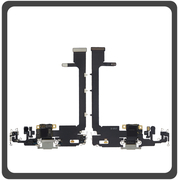 HQ OEM Συμβατό Για Apple iPhone 11 Pro (A2215, A2160, A2217, iPhone12,3) Charging Dock Connector Lightning Flex With Board Καλωδιοταινία Κονέκτορας Φόρτισης + Microfone Μικρόφωνο Silver Ασημί (Premium A+)