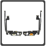 Γνήσια Original Apple iPhone 12 Pro Max, iPhone 12 ProMax (A2411, A2342, A2410) Charging Dock Connector Lightning Flex Καλωδιοταινία Κονέκτορας Φόρτισης + Microphone Μικρόφωνο Silver Ασημί