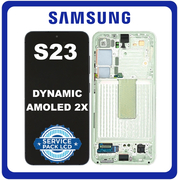 Γνήσια Original Samsung Galaxy S23 (SM-S911B, SM-S911B/DS) Dynamic AMOLED 2X LCD Display Screen Assembly Οθόνη + Touch Screen Digitizer Μηχανισμός Αφής + Frame Bezel Πλαίσιο Σασί Lime GH82-30481F, GH82-30481F (Service Pack By Samsung)