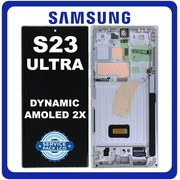 Γνήσια Original Samsung Galaxy S23 Ultra 5G (SM-S918B, SM-S918B/DS) Dynamic AMOLED 2X LCD Display Screen Assembly Οθόνη + Touch Screen Digitizer Μηχανισμός Αφής + Frame Bezel Πλαίσιο Σασί Sky Blue/Lime GH82-30465G (Service Pack By Samsung)