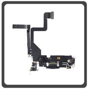 iPhone 14 Pro (A2890, A2650) Lightning USB Charging Dock Connector Lightning Flex Καλωδιοταινία Κονέκτορας Φόρτισης + Microphone Μικρόφωνο Space Black Μαύρο (Ref By Apple)