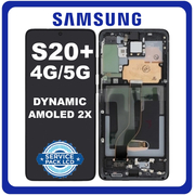 Γνήσια Original Samsung Galaxy S20+ (SM-G985, SM-G985F), S20+ 5G (SM-G986, SM-G986F), Dynamic AMOLED 2X LCD Display Screen Assembly Οθόνη + Touch Screen DIgitizer Μηχανισμός Αφής + Frame Bezel Πλαίσιο Σασί Cosmic Black Μαύρο GH82-31441A No Camera (Service Pack By Samsung)