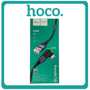 Hoco U100 Angle (90°) / Braided USB to Lightning Cable 1.2m Black Μαύρο