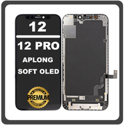 HQ OEM Συμβατό Με Apple iPhone 12, iPhone12 (A2403, A2172), Apple iPhone 12 Pro (A2407, A2341) APLONG SOFT OLED LCD Display Screen Assembly Οθόνη + Touch Screen Digitizer Μηχανισμός Αφής Black Μαύρο (Premium A+) (Lifetime Warranty Για Συνεργατες B2B​)