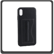 Θήκη Πλάτης - Back Cover, Silicone Σιλικόνη Δερματίνη Leather Minimalist Support Case Black Μαύρο For iPhone XS Max