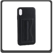 Θήκη Πλάτης - Back Cover, Silicone Σιλικόνη Δερματίνη Leather Minimalist Support Case Black Μαύρο For iPhone X/XS