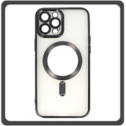 Θήκη Πλάτης - Back Cover, Silicone Σιλικόνη Pattern Plated Magnetic Case Black Μαύρο For iPhone 14 Pro Max