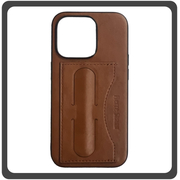 Θήκη Πλάτης - Back Cover, Silicone Σιλικόνη Δερματίνη Leather Minimalist Plug-in Support Case Brown Καφέ For iPhone 14 Pro