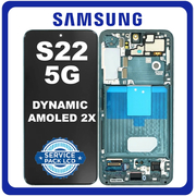 Γνήσια Original Samsung Galaxy S22 5G (SM-S901B, SM-S901B/DS) Dynamic AMOLED 2X LCD Display Screen Assembly Οθόνη + Touch Screen Digitizer Μηχανισμός Αφής + Frame Bezel Πλαίσιο Σασί Green Πράσινο GH82-27521C GH82-27520C (Service Pack By Samsung)