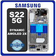 Γνήσια Original Samsung Galaxy S22 5G (SM-S901B, SM-S901B/DS) Dynamic AMOLED 2X LCD Display Screen Assembly Οθόνη + Touch Screen Digitizer Μηχανισμός Αφής + Frame Bezel Πλαίσιο Σασί White Cream Άσπρο GH82-27521B GH82-27520B (Service Pack By Samsung)