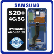 Γνήσια Original Samsung Galaxy S20+ 4G (SM-G985, SM-G985F), S20+ 5G (SM-G986, SM-G986F), Dynamic AMOLED 2X LCD Οθόνη + Touch Screen DIgitizer + Frame Bezel Aura Blue GH82-31441H No Camera (Service Pack By Samsung)