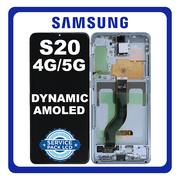 Γνήσια Original Samsung Galaxy S20 4G (SM-G980), S20 5G (SM-G981) Dynamic AMOLED 2X LCD Display Assembly Screen Οθόνη + Touch Screen Digitizer Μηχανισμός Αφής + Frame Bezel Πλαίσιο Cloud Blue Μπλε GH82-31434D GH82-31433D​ No Camera (Service Pack By Samsung)