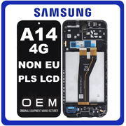 HQ OEM Συμβατό Με Samsung Galaxy A14 4G (SM-A145F, SM-A145F/DSN) PLS LCD Display Screen Assembly Οθόνη + Touch Screen Digitizer Μηχανισμός Αφής + Frame Bezel Πλαίσιο Σασί Black Μαύρο NON EU VERSION​ BOE Flex​ (Premium A+)