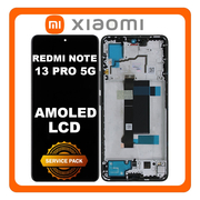 Γνήσια Original Redmi Note 13 Pro 5G (2312DRA50C, 2312CRAD3C), AMOLED LCD Display Screen Assembly Οθόνη + Touch Screen Digitizer Μηχανισμός Αφής + Frame Bezel Πλαίσιο Σασί Midnight Black Μαύρο 5600020N1600 (Service Pack By Xiaomi)
