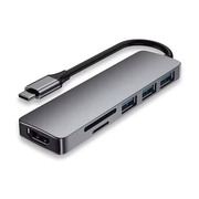 Docking Station Detech, 6in1 Usb3.1 Type-c-Usb3.0*3+4k, Hdmi 4k,30hz,sd/tf Card, Gray - 17851
